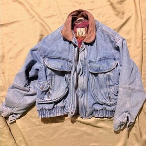 Vintage Levi's Blue Denim Jacket with Brown Leather Collar Bohemian look